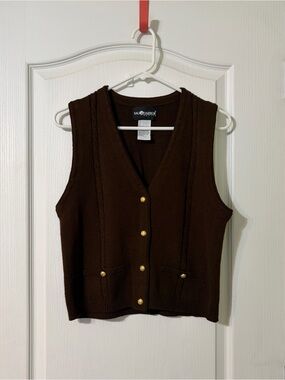 Sag Harbor Dark Brown Knit Button Vest with Gold Buttons